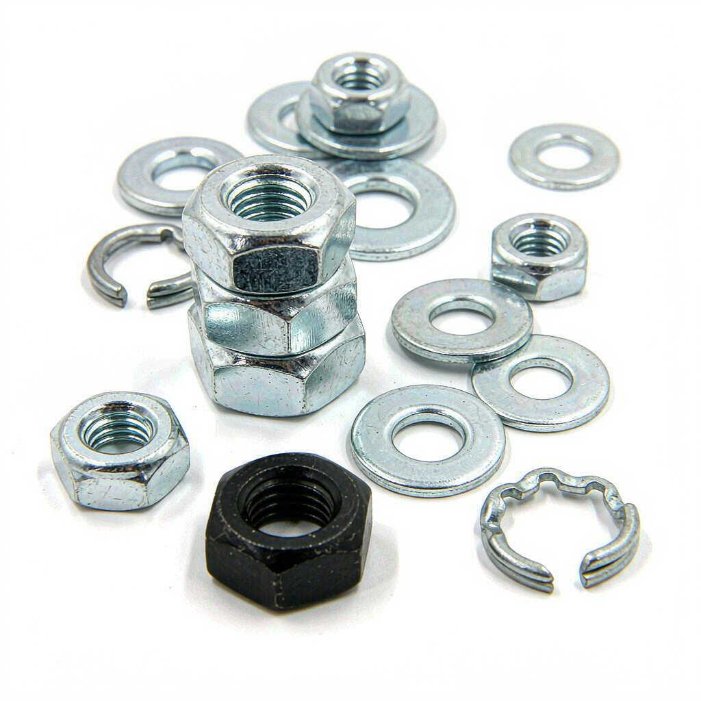 Assorted SFB hex nuts and washers — product range